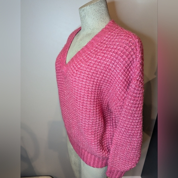AE oversized barbie pink Cozy Waffle V-Neck Sweater oversized XS - Picture 13 of 16